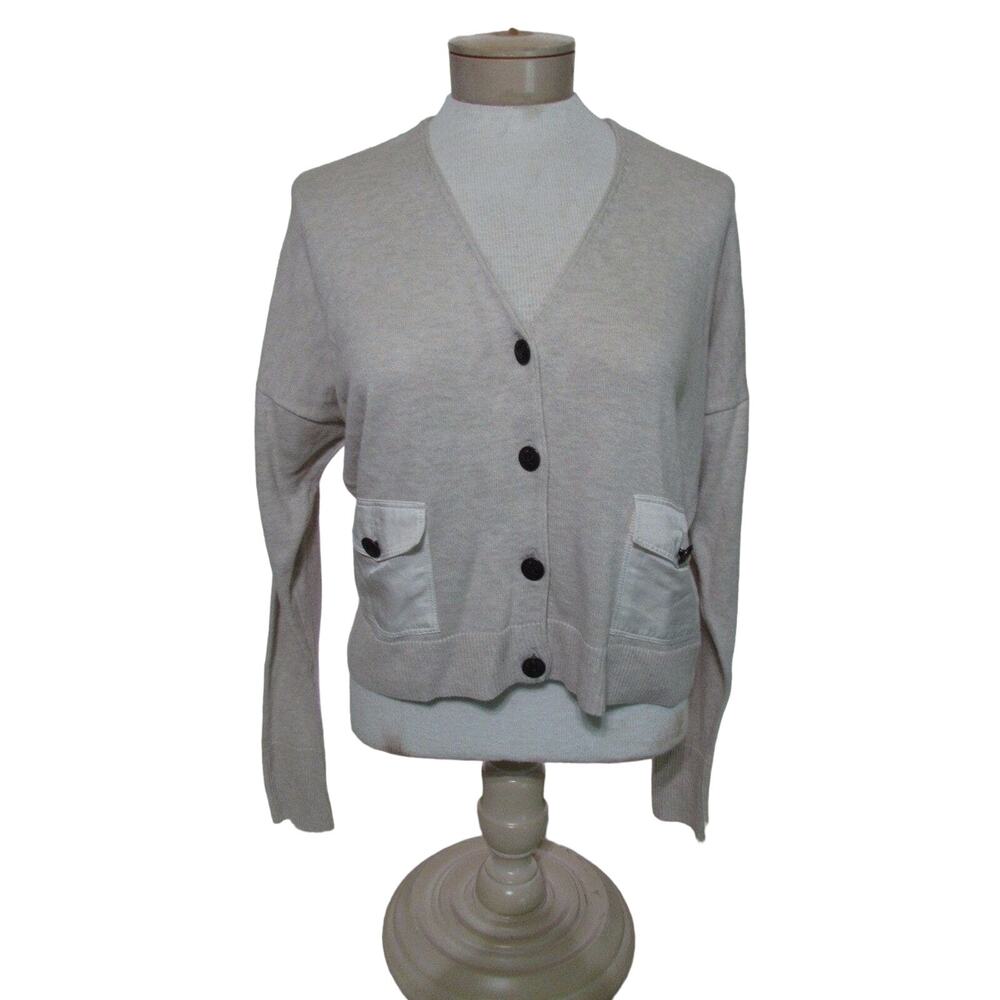 Fossil women's size small cardigan sweater button up light tan short crop
